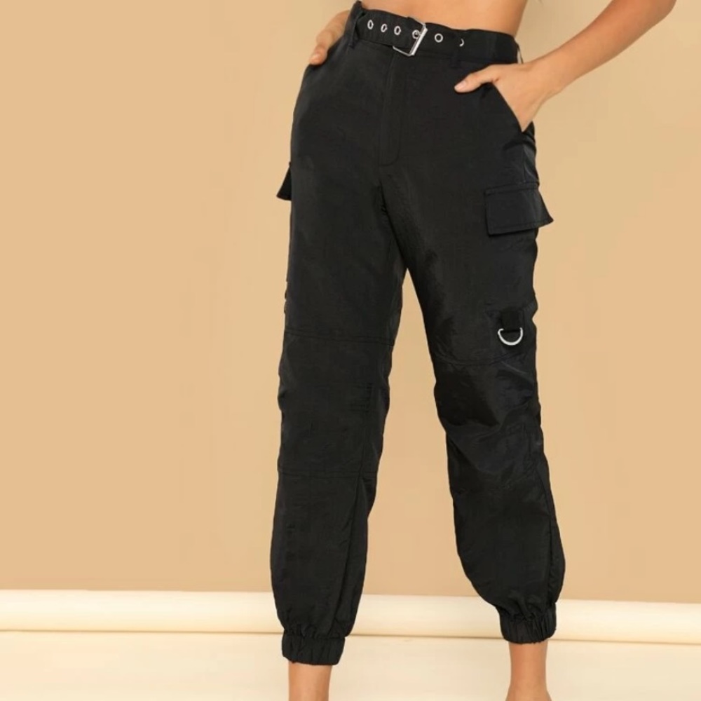 Black Cargo Pants W/ Belt